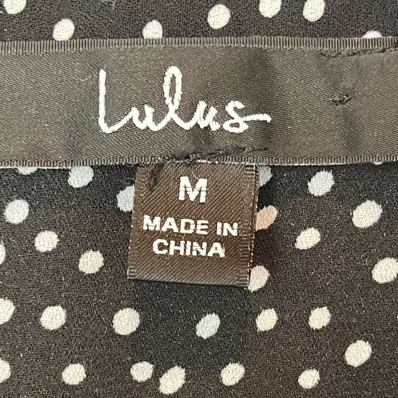 Lulu's "On the Spot" Chiffon Polka Dot Button Up V-Neck w Tie Long Sleeve Medium - Picture 8 of 16